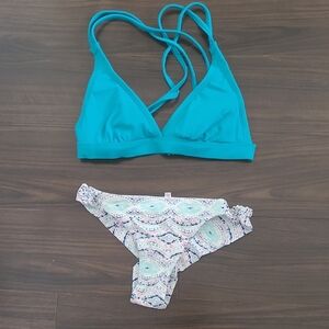 Women's Teal Bikini Top and Patterned Bottom